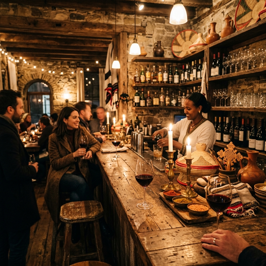 Sophisticated interior of Habesha Cravings bar